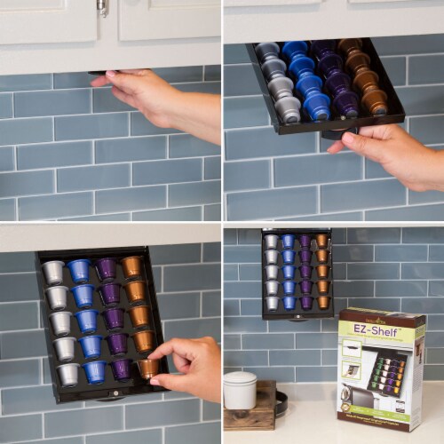 EZ-Shelf Coffee Pod Holder Under Cabinet Drawer Storage Organizer (for Nespresso Original Lin Perspective: left