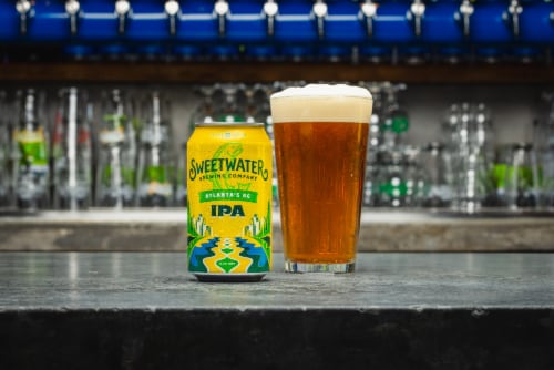 SweetWater Brewing Company IPA Cans Perspective: left