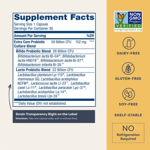 Renew Life Extra Care Probiotic Capsules Perspective: left