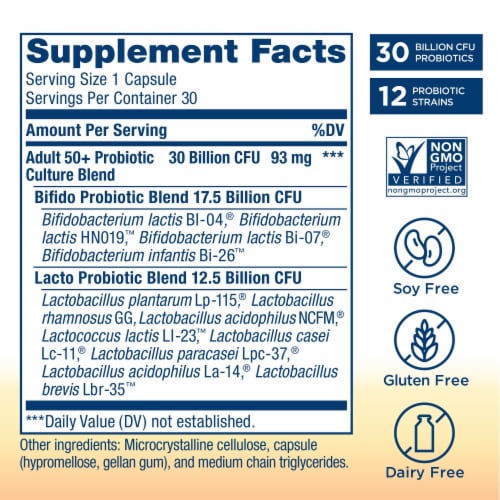 Renew Life Probiotic Adult 50 Plus Daily Supplement Capsules Perspective: left