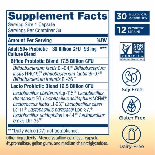 Renew Life Probiotic Adult 50 Plus Daily Supplement Capsules Perspective: left