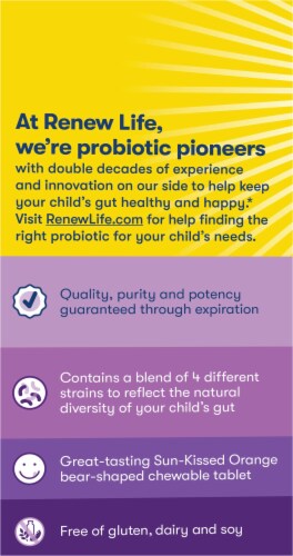 Renew Life Ultimate Flora Kids Probiotic Sun-Kissed Orange Chewable Tablets Perspective: left