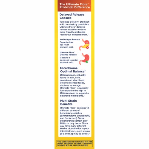 Renew Life Ultimate Flora Probiotic 15 Billion CFU 30 Delayed Release Vegan Capsules Perspective: left