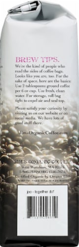 Jim's Organic Coffee Together Decaf Whole Bean Coffee Perspective: left