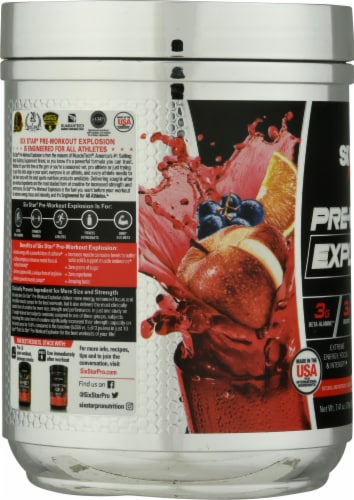 Six Star Pre-Workout Explosion Fruit Punch Flavored Sports Supplement Perspective: left