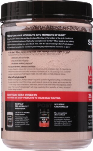 Six Star Whey Isolate Chocolate Protein Powder Perspective: left