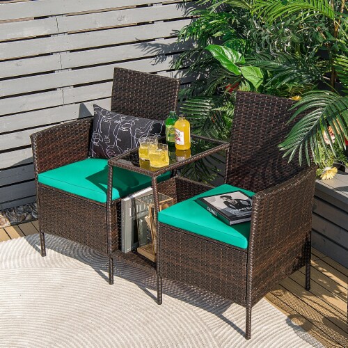 Slickblue - Patio Rattan Wicker Conversation Set Sofa Cushioned Loveseat Glass Table Perspective: left
