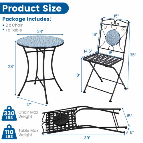 Slickblue - 3 Pieces Patio Bistro Set Outdoor Furniture Mosaic Table Chairs Perspective: left