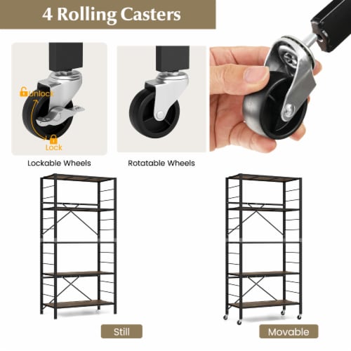Slickblue 5-Tier Foldable Shelving Unit with Detachable Wheels and Anti-Toppling System Perspective: left