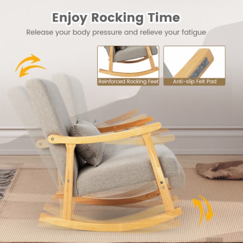 Slickblue Upholstered Rocking Chair with Pillow and Rubber Wood Frame 1 Unit Gerbes Super Markets