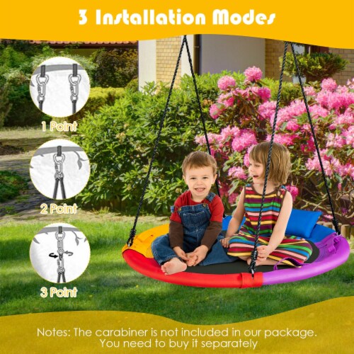 Slickblue 40 inch Saucer Tree Outdoor Round Platform Swing with Pillow and Handle-Multicolor Perspective: left