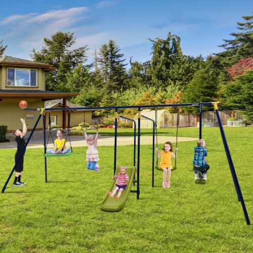 Slickblue 7-in-1 Stable A-shaped Outdoor Swing Set for Backyard Perspective: left
