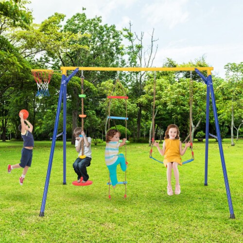 Slickblue Yellow 4-in-1 Kids Heavy Duty Multifunctional Swing Set for Indoor and Outdoor Use Perspective: left