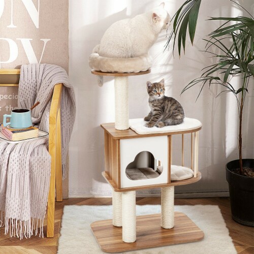 Slickblue 46 Inch Wooden Cat Activity Tree with Platform and Cushions for Cats and Kittens Perspective: left