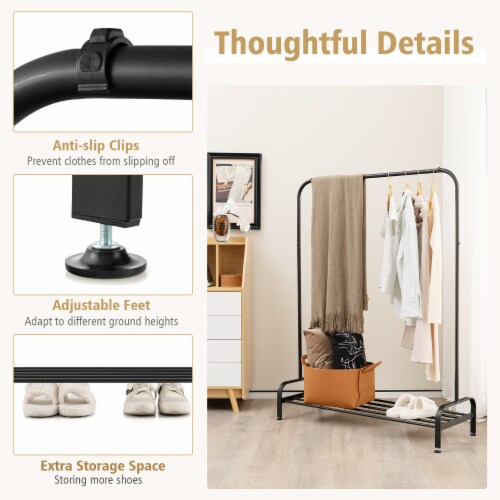 Slickblue Heavy Duty Clothes Stand Rack with Top Rod and Lower Storage Shelf Perspective: left