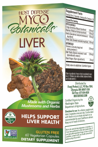 Host Defense Myco Botanicals™ Liver Gluten Free Vegetarian Capsules Perspective: left
