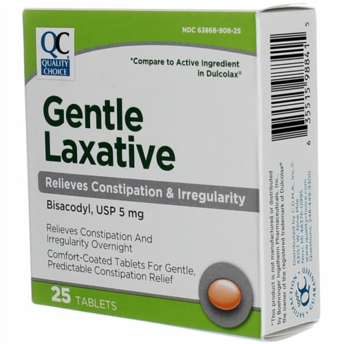 Quality Choice Bisacodyl Gentle Laxative Tablets, 5 mg, 25 Ct Perspective: left
