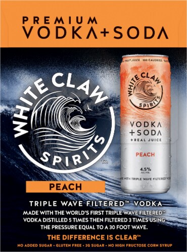 White Claw Peach Vodka Soda Ready to Drink Cocktail Perspective: left
