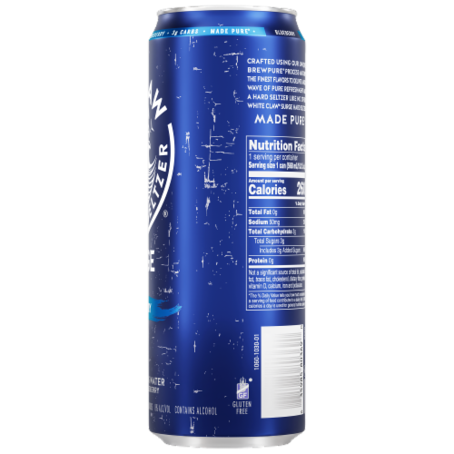 White Claw Surge Blueberry Hard Seltzer Can Perspective: left