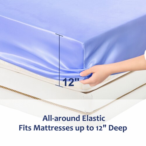 uxcell Satin Fitted Sheet with 12 Deep Pocket Mattress Protector Perspective: left