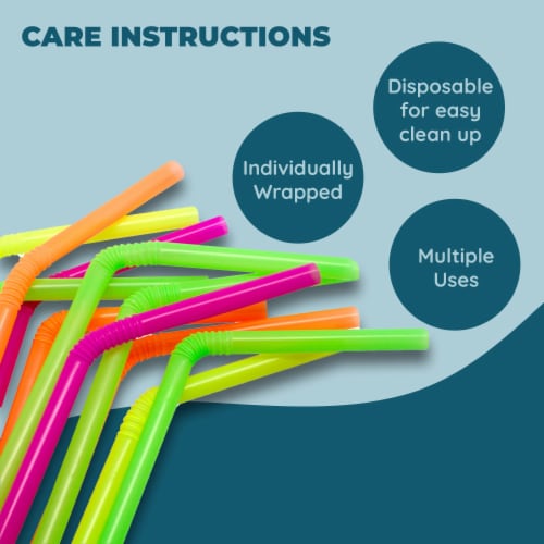 Jacent Individually Wrapped Plastic Neon Flex Drinking Straws: Perspective: left