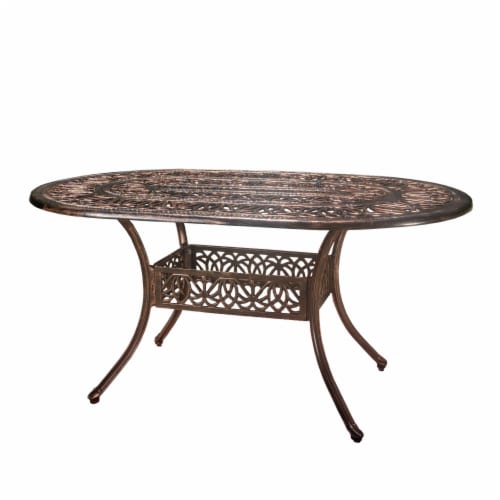 Jameson Home Haitian Outdoor Cast Aluminum Oval Dining Table Perspective: left