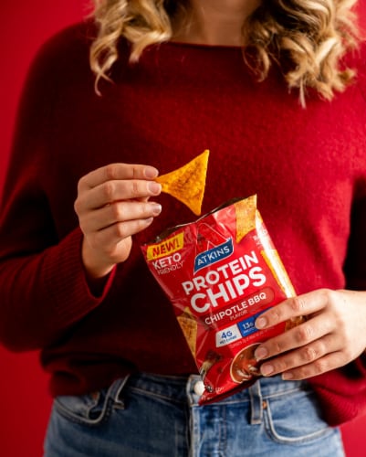 Atkins Chipotle BBQ Protein Chips Perspective: left