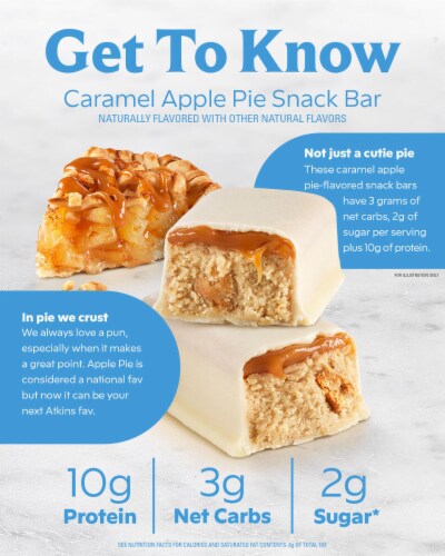 Atkins Caramel Apple Pie Snack Protein Bar Perspective: left