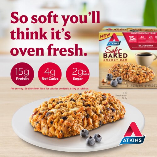Atkins Blueberry Soft Baked Energy Protein Bar Perspective: left