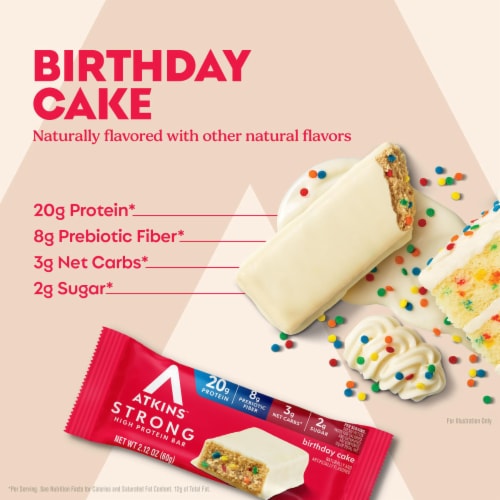 Atkins Birthday Cake High Protein Bar 4 - 2.12 oz Bars Perspective: left