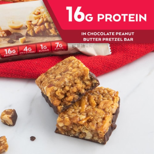Atkins Chocolate Peanut Butter Pretzel Protein Bar Perspective: left