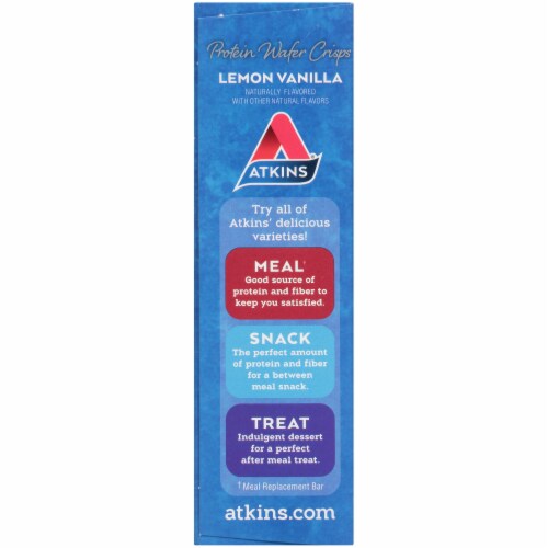 Atkins Lemon Vanilla Protein Wafer Crisps Perspective: left