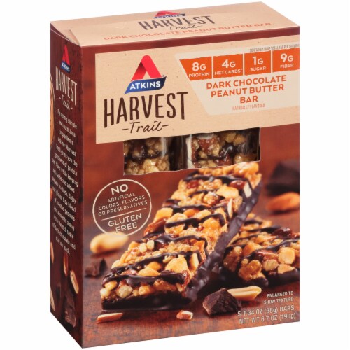 Qfc Atkins Harvest Trail Dark Chocolate Peanut Butter Snack Bars 5 Count 6 7 Oz