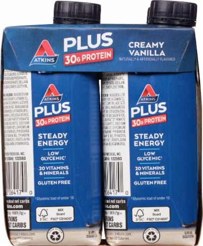 Atkins Plus Protein & Fiber Creamy Vanilla Shake Perspective: left