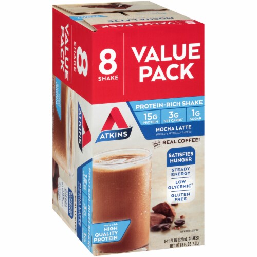 Atkins Ready to Drink Mocha Latte Protein Rich Shakes - 8 Count Perspective: left