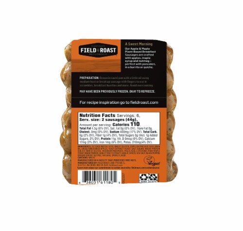 Field Roast Apple & Maple Plant-Based Breakfast Sausage Perspective: left
