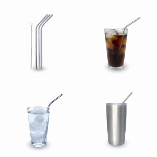 Grand Fusion Stainless Steel Bend Straw & Cleaning Brush - 2-3ct packs Perspective: left