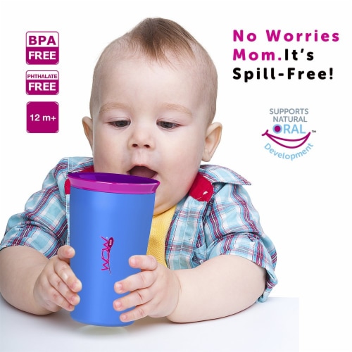 Wow Cup for Kids Original 360 Sippy Cup, Pink with Blue Lid, 9 oz TWO PACK Perspective: left