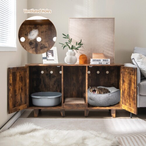 Slickblue 2-Door Cat Litter Box Enclosure with Winding Entry and Scratching Board Perspective: left