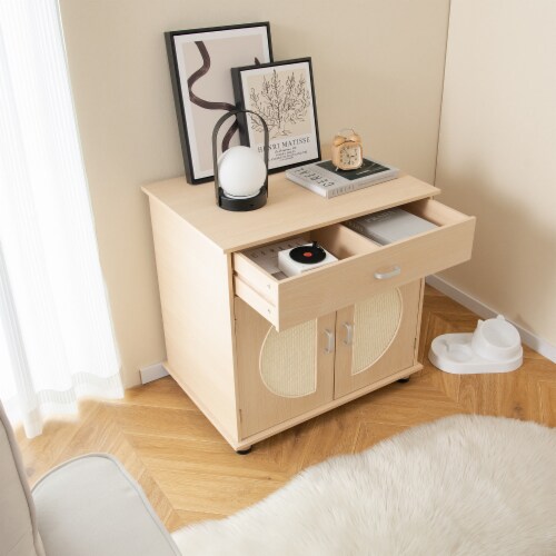 Slickblue Cat Litter Box Enclosure with Sisal Scratching Doors and Storage Perspective: left
