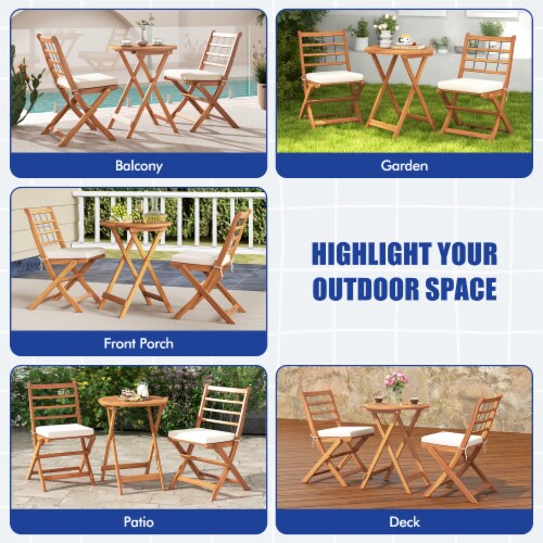 Slickblue Outdoor 3 Piece Acacia Wood Bistro Set with Cushions for Backyard Perspective: left