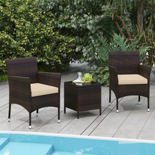 Slickblue 3 Piece Patio Conversation Set Cushioned Seats Glass Top Table for Outdoors Perspective: left