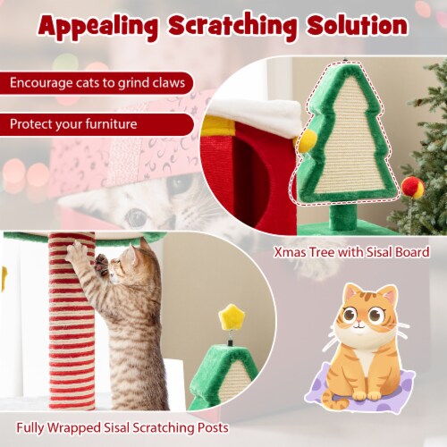 Slickblue Cute Christmas Cat Tree Cat Tower for Indoor Cats with Scratching Posts and Carpet Perspective: left