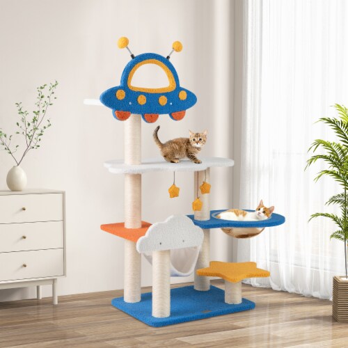 Slickblue 49 Inches Tall Cat Tree with UFO Top Perch Space Capsule and Sisal Scratching Posts Perspective: left