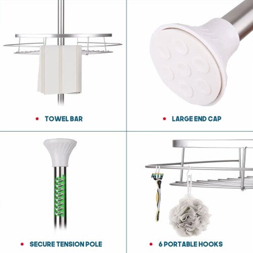 Rosefray Adjustable Height Shower Caddy Tension Pole w/ 4 Big Baskets