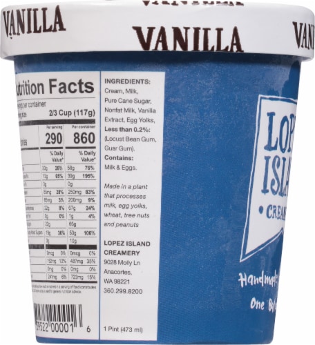 Lopez Island Creamery Handmade Vanilla Ice Cream Pint Perspective: left