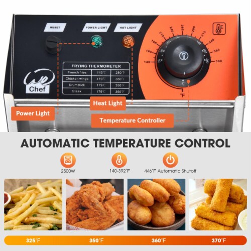 2500W 12L Commercial Electric Deep Fryer Single Tank Stainless Steel French Fry Restaurant Perspective: left