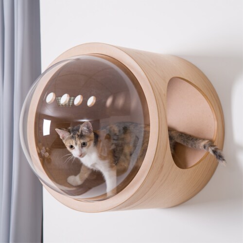 MYZOO Spaceship Gamma Modern Wood Cat Bed Wall Mounted Open Left Shelf,  Oak, 1 Piece - Pick 'n Save