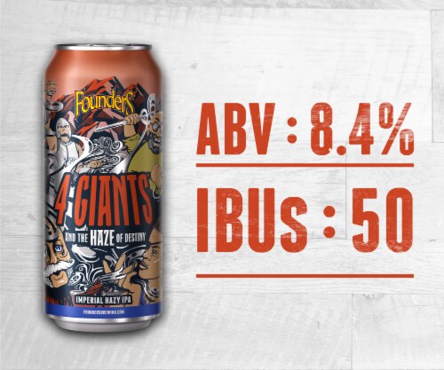 Founders Brewing 4 Giants and The Haze of Destiny Imperial Hazy IPA Craft Beer Perspective: left