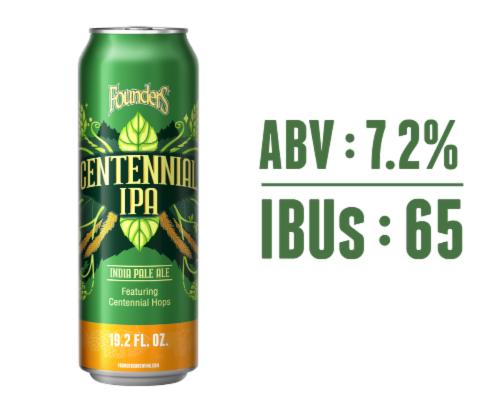 Founders® Brewing Centennial IPA Beer Single Can Perspective: left